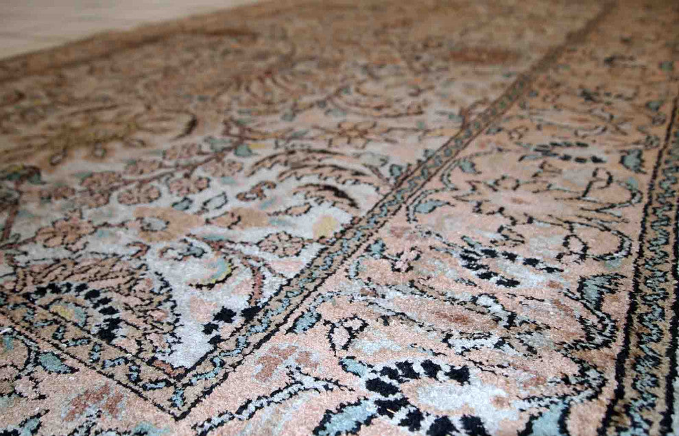 Handmade vintage silk Indo-Tabriz rug 3.2' x 5.3' (100cm x 162cm) 1950s