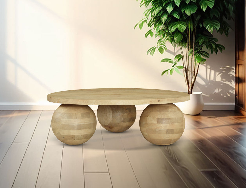 Spherical Coffee Table, Natural, Acacia Wood