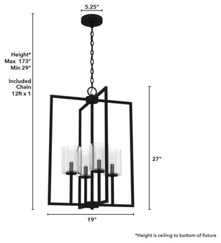 19" Kerrison Natural Iron, Clear Glass 4-Light Pendant