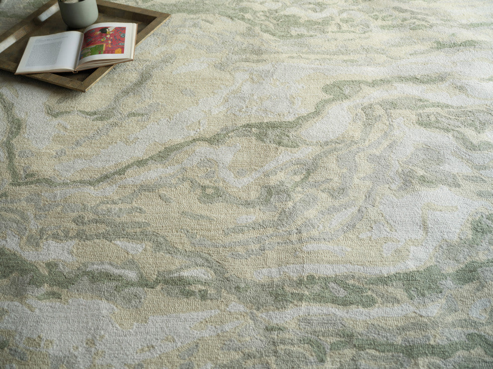 Cortero Handmade Hand Tufted New Zealand Wool Green/Ivory Area Rug, 8'x10'