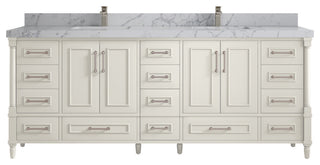 Aberdeen 84" Double Sink Bath Vanity, Alabaster 2" Venatino Quartz