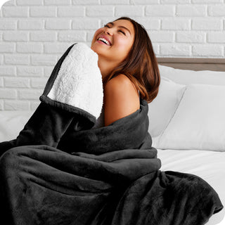 Fleece Sherpa Blanket, Black, Twin/Twin XL