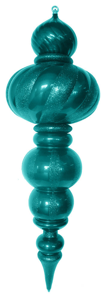 36" Large Aqua Finial Ornament With Aqua Glittered Stripes