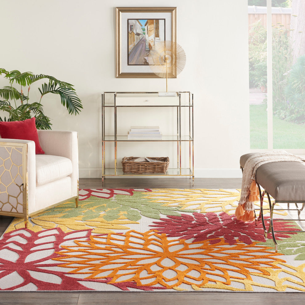 Nourison Aloha 12' x 15' Red Multi Colored Tropical Area Rug