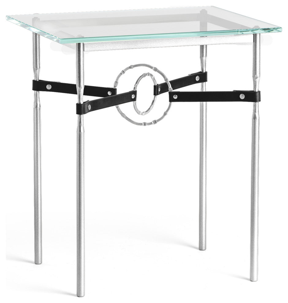Equus Side Table, Sterling Finish, Sterling Accents, Black Leather Strap