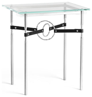 Equus Side Table, Sterling Finish, Sterling Accents, Black Leather Strap