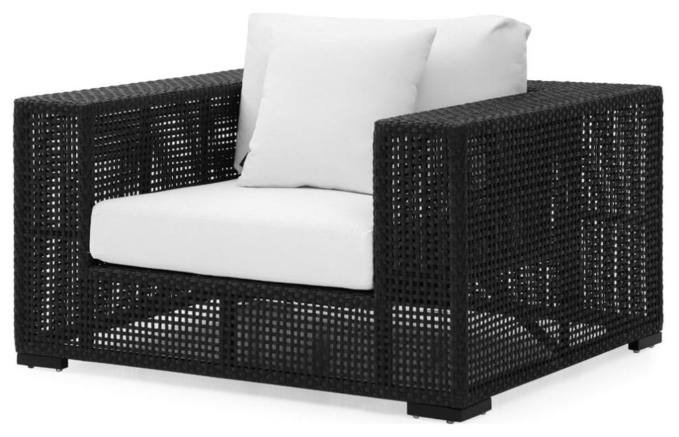 Marquesa Outdoor Black Wicker Armchair with Quick Drying Cushions, White