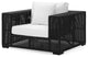 Marquesa Outdoor Black Wicker Armchair with Quick Drying Cushions, White