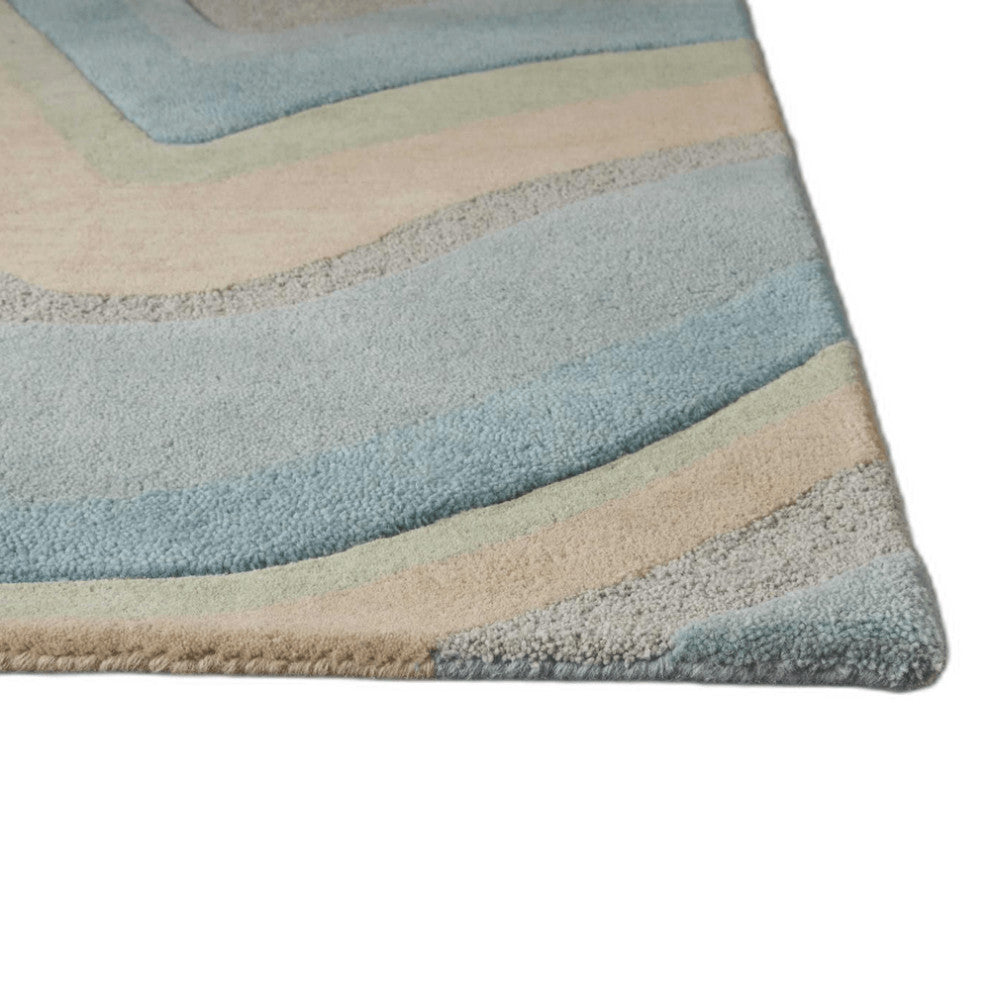 5'X8' Ocean Blue Beige Hand Tufted Abstract Waves Indoor Area Rug