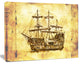 Old Travelling Boat Drawing, Seashore Wall Art on Canvas, 20"x12"