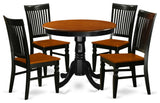 5 Pc Kitchen Set, Dining Table, 4 Wood Seat Kitchen Chairs In Black, Cherry