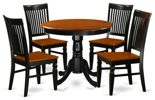 5 Pc Kitchen Set, Dining Table, 4 Wood Seat Kitchen Chairs In Black, Cherry