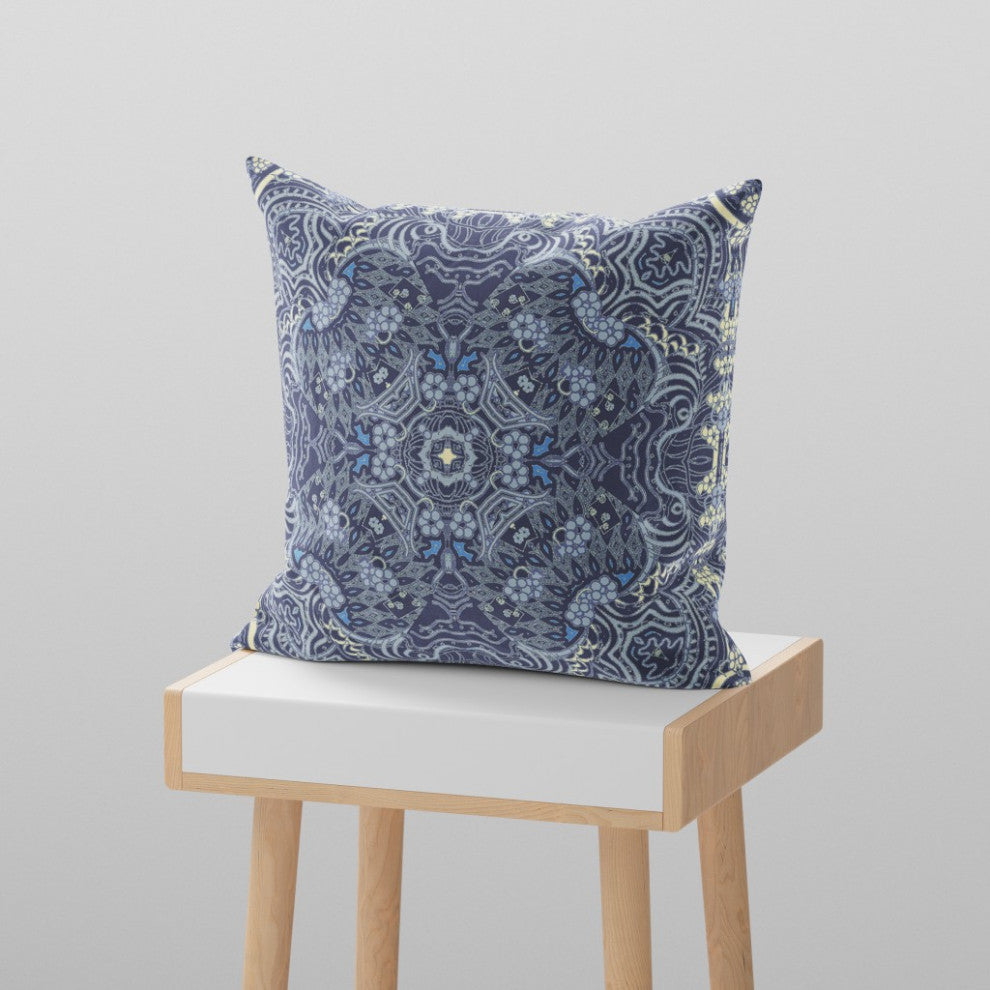 18" Indigo Boho Ornate Suede Throw Pillow