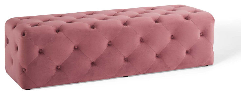 Anthem 60" Tufted Button Entryway Performance Velvet Bench Dusty Rose