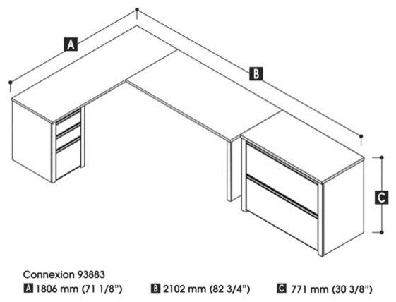 Bestar Connexion L-Shaped Workstation With Lateral File, Slate And Sandstone