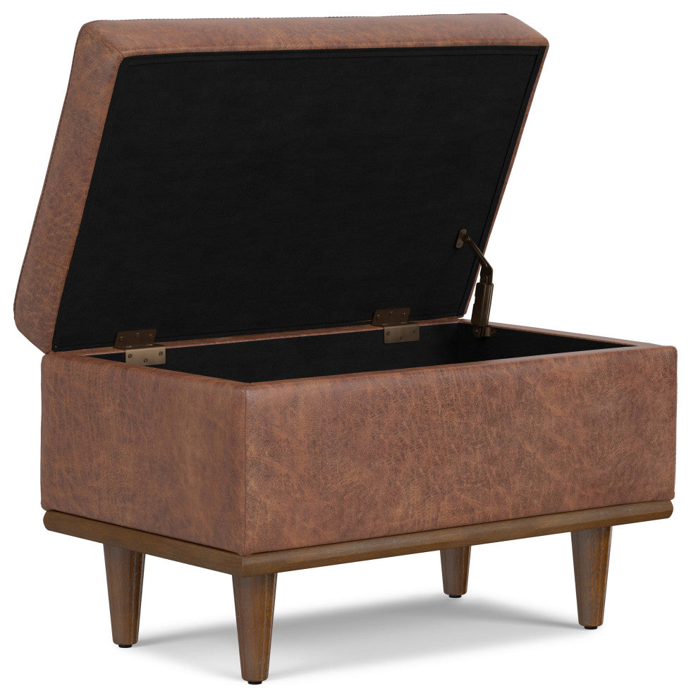 Shiloh Small Storage Ottoman, Distressed Saddle Brown Vegan Faux Leather