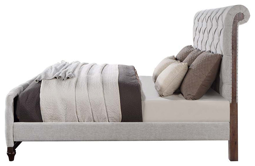 Lydia Rolled Headboard Standard Bed, Queen