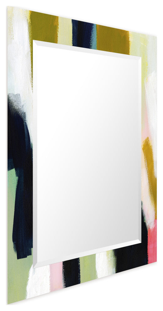 "Sunder" Beveled Mirror on Printed Abstarct Tempered Art Glass, 40x30"