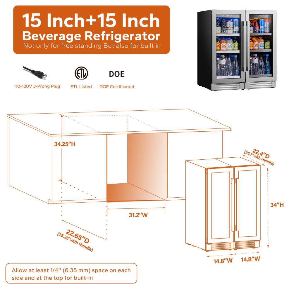 Ca''Lefort 30" Beverage  Clooer Refrigerator Bulit-in or FreeStanding 200 Cans