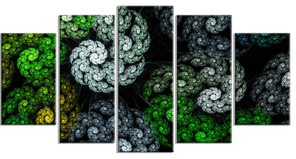 Bright Exotic Spiral Flowers, Contemporary Wall Art Canvas, 60"x32", 5 Panels
