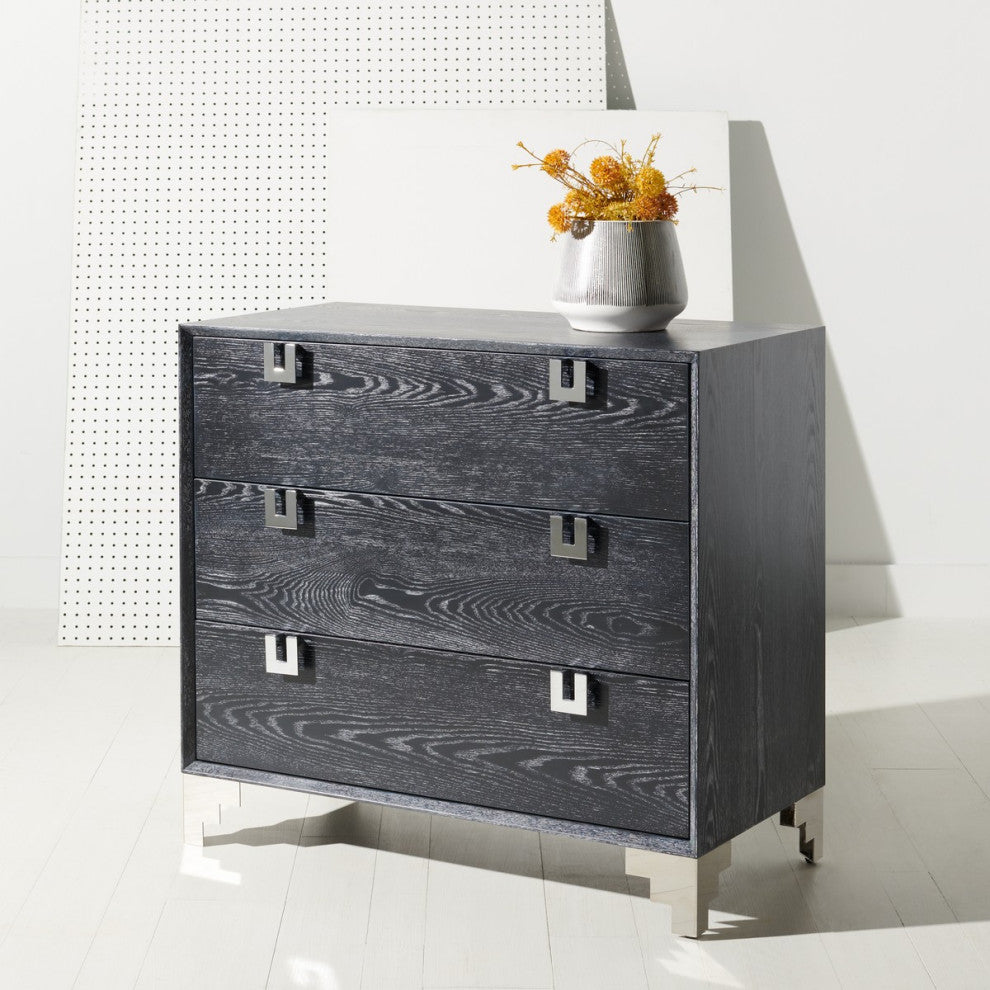 Safavieh Couture Odalis Lacquer Chest Of Drawers Black Cerused Oak
