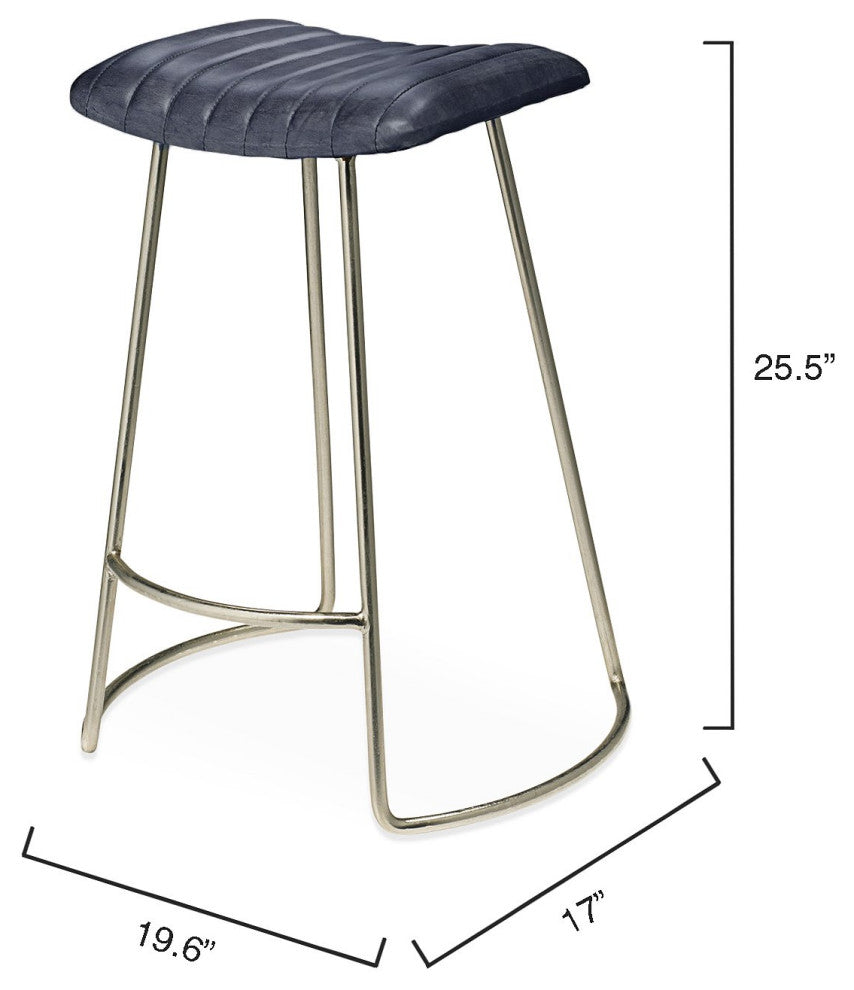 Vintage Style Curved Leather Seat Counter Stool Charcoal Gray Retro Ribbed