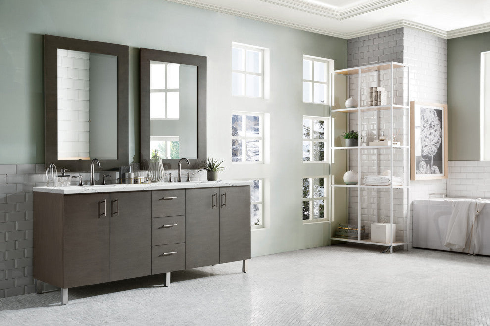 James Martin 850-V72-SOK-3ENC 72" Double Vanity Silver Oakw/ 3 CM Quartz Top