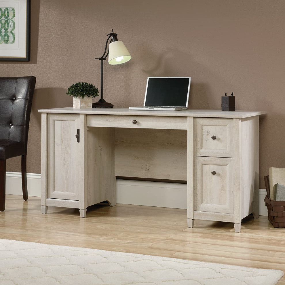 Cottage Desk, 2 Spacious Drawers and Large Storage Cabinet, Chalked Chestnut