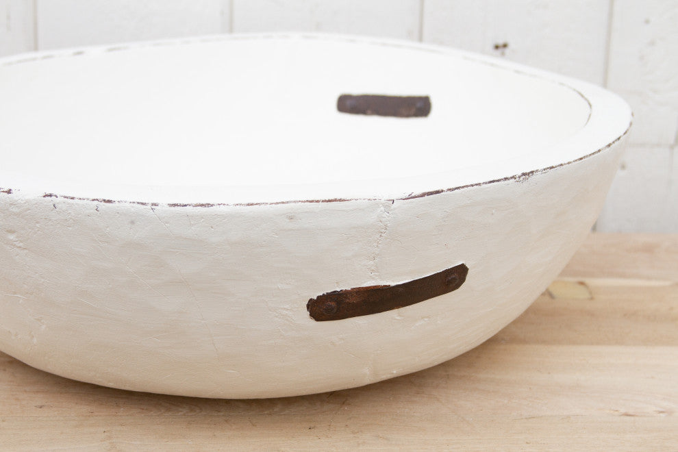 Large Metal Strap White Bowl