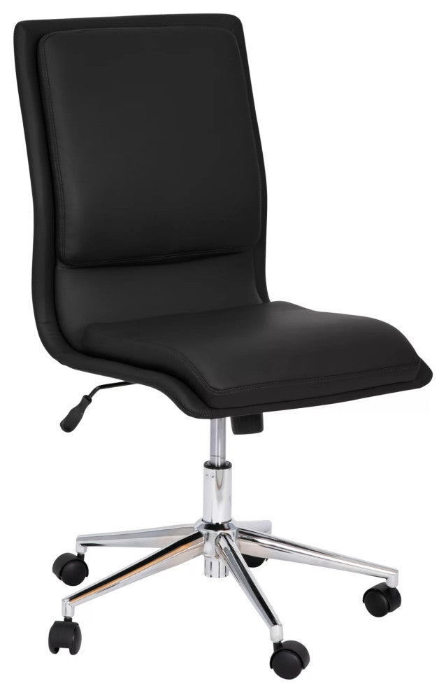 Office Chair, Chrome Base With Comfortable Faux Leather Seat & Mid Back, Black