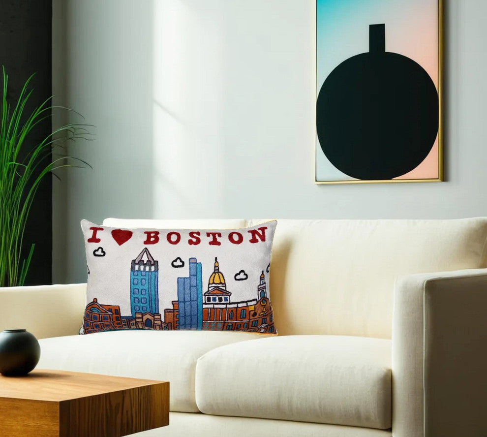 Lumbar Boston Decorative Pillow Cover Hand Embroidered Wool 14x24