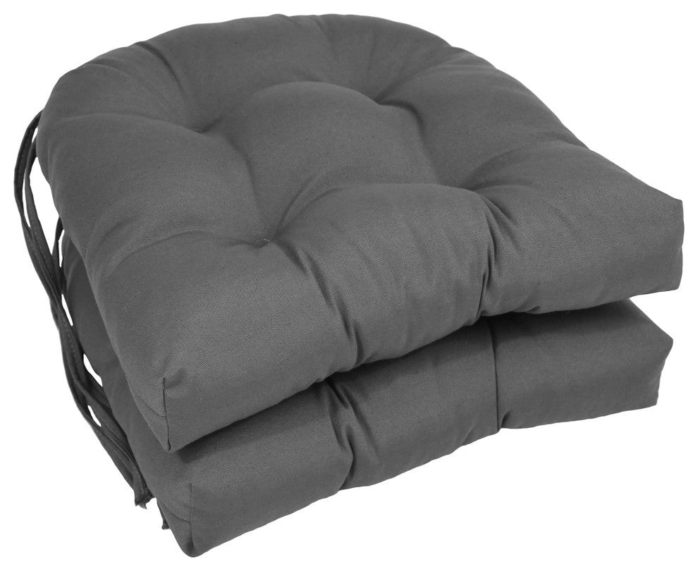 16" Solid Twill U-Shaped Tufted Chair Cushions, Set of 2, Steel Gray