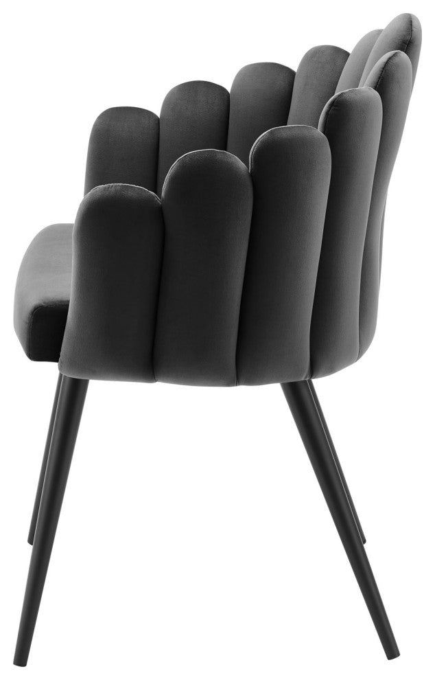 Side Dining Chair, Black Gray, Velvet, Modern, Cafe Bistro Hospitality