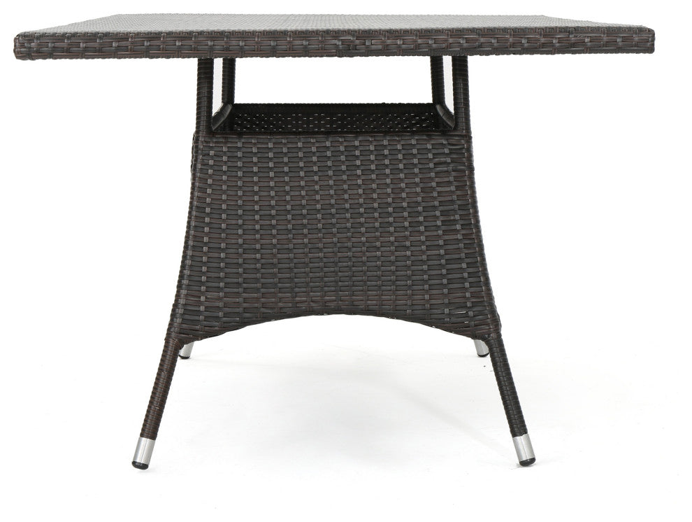 GDF Studio 7-Piece Hendrickson Outdoor Multi-brown Wicker Rectangular Dining Set