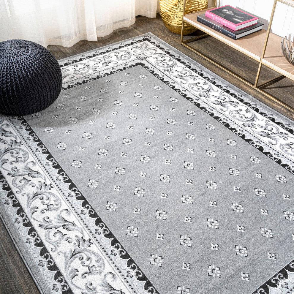 Acanthus French Border, Gray/Cream, 4'x6'