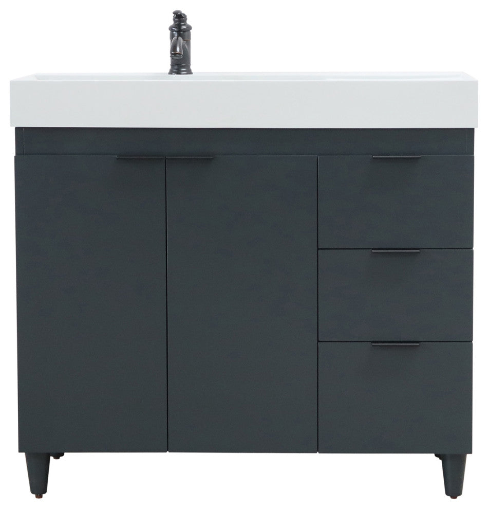 39" Single Sink Vanity, Dark Gray With Light Gray Composite Granite Top