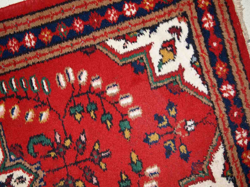 Handmade Vintage Persian Hamadan Rug, 2.2'x4.4', 70cmx136cm 1970s