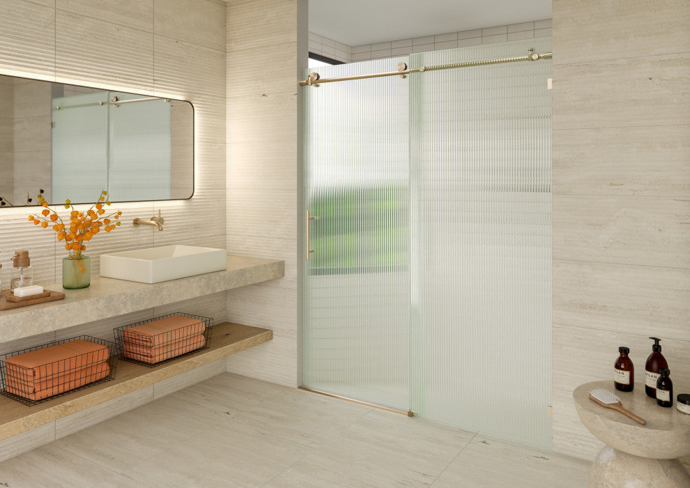 Galaxy 60"x78" Frameless Glass Sliding Shower Doors, Brushed Bronze, Left