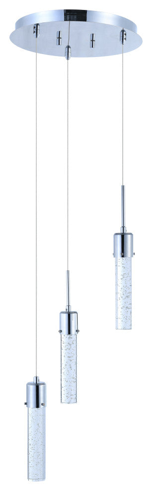 Soffi 3-light Illuminated Glass Cylinder Pendant, Polished Nickel Finish