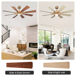 60" Indoor/Outdoor Windmill 8-Blade Gold Ceiling Fan with Remote and DC Motor