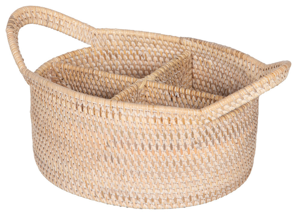 Loma Oval Rattan Utensil and Bottle Basket, White-Wash