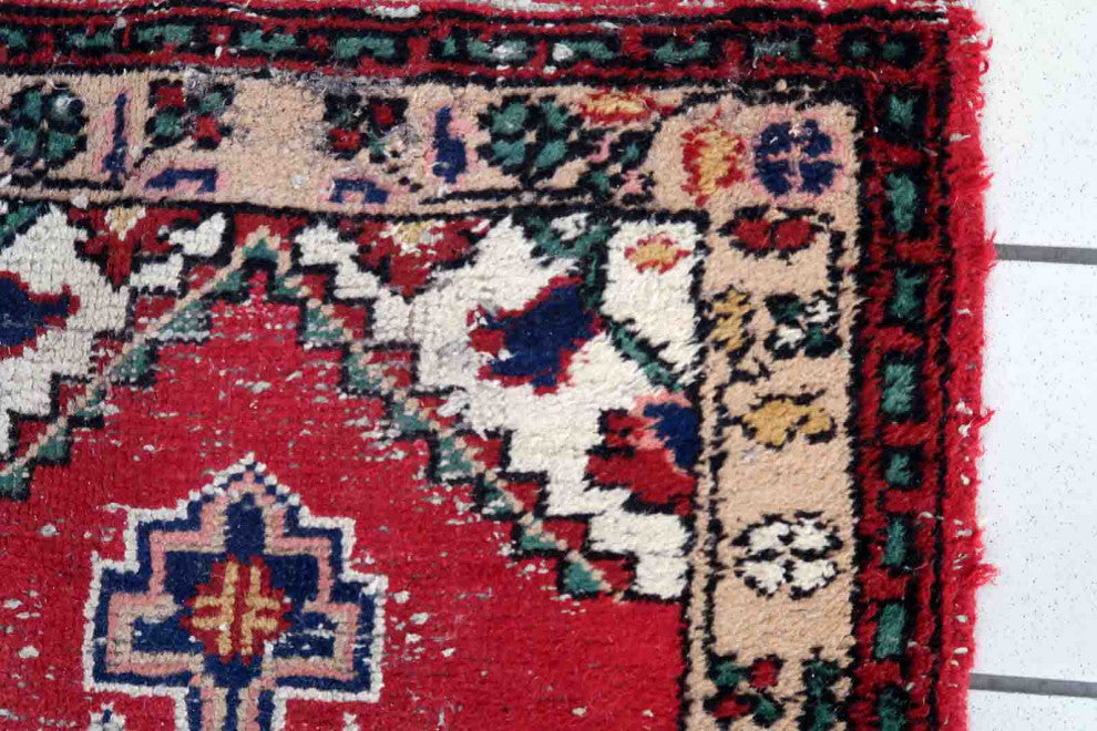 Handmade Vintage Persian Hamadan Rug 2.1'x2.9', 65cmx89cm 1970s