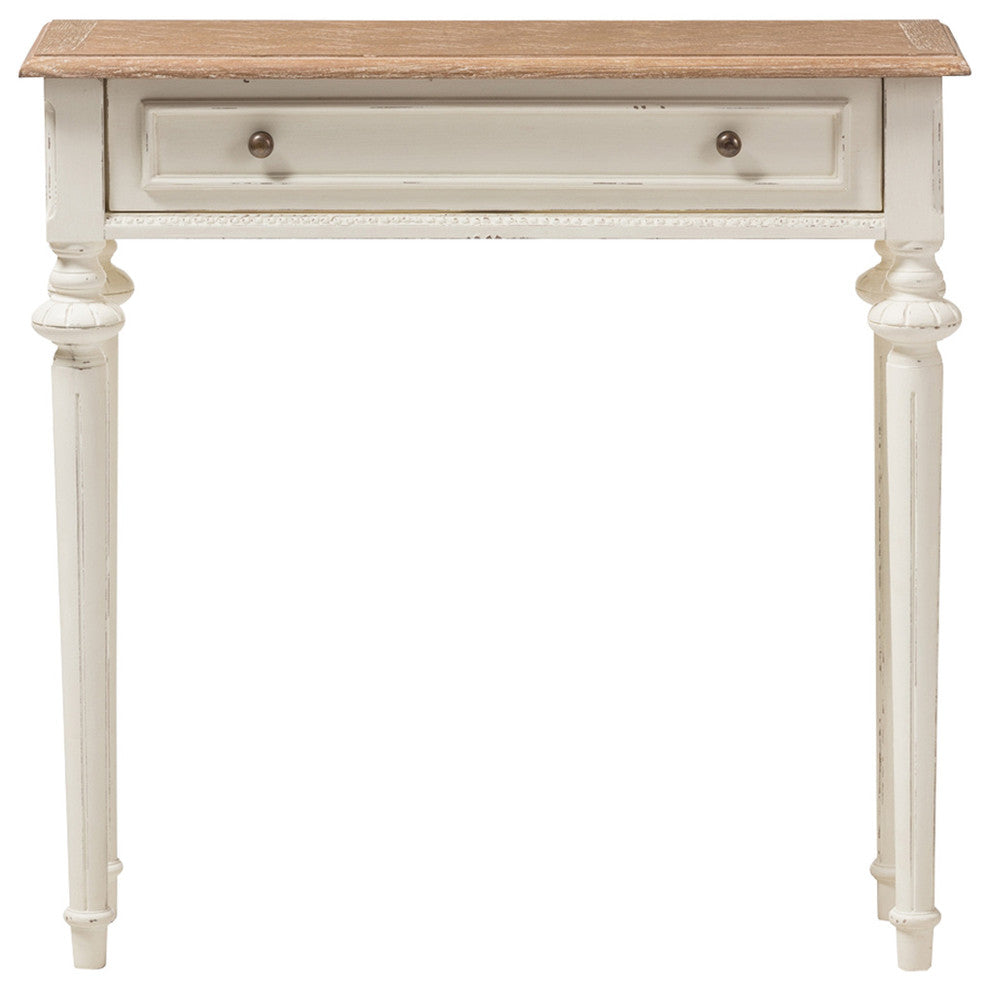 Marquetterie Weathered Oak and White Wash Distressed Finish Wood Console Table