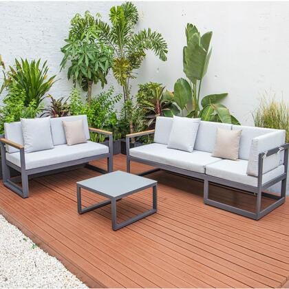 LeisureMod CSLBL-80LGR-BU Chelsea Sectional Headrest&Coffee Table Grey Cushions