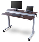 Modern Desk, Metal Frame & With Adjustable Height Function, Silver/Dark Walnut