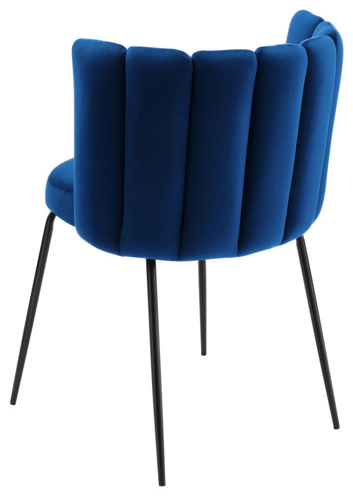 Dining Chair, Set of 2, Black Blue Navy, Velvet, Modern Cafe Bistro Hospitality