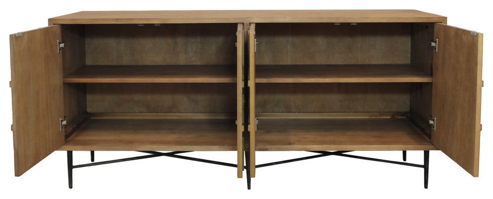 Samara 4-Door Recycled Pine Wood Sideboard, Natural Finish