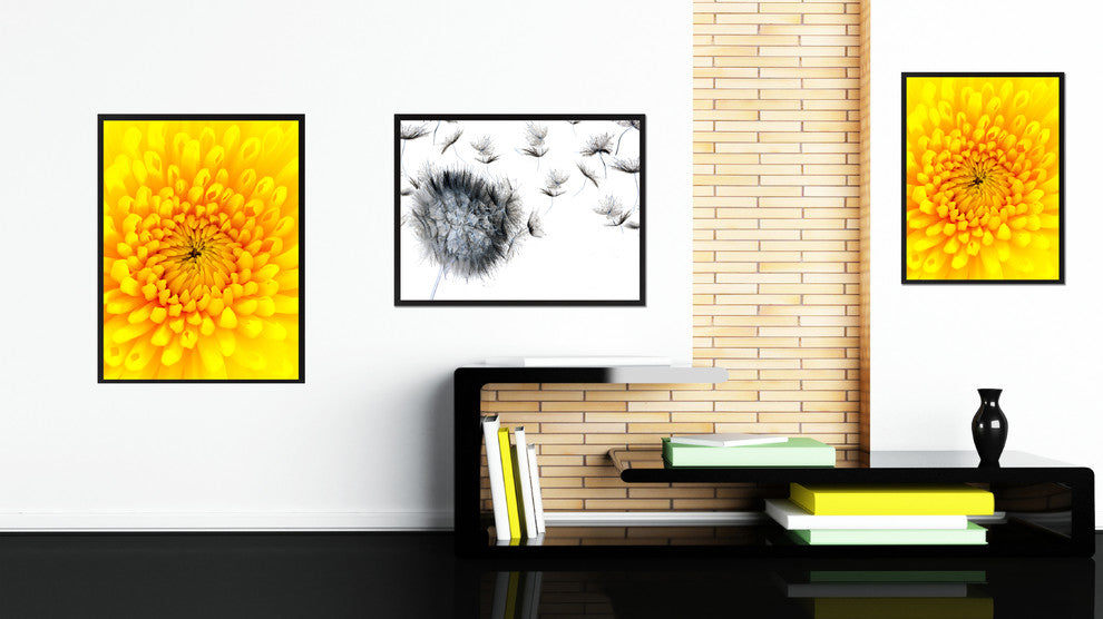 Yellow Chrysanthemum Flower Print on Canvas with Picture Frame, 22"x29"