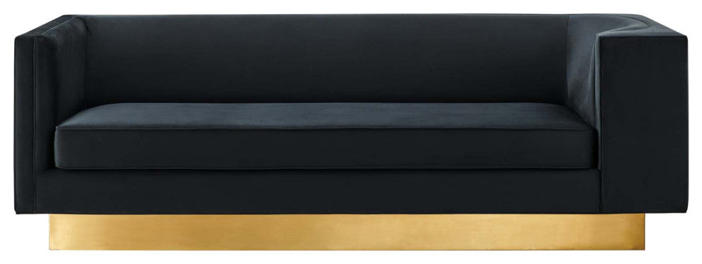 Sofa, Black, Velvet, Modern, Mid Century Living Hotel Lounge Cafe Lobby