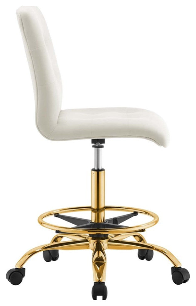 Modway Prim Metal and Performance Velvet Armless Drafting Chair in Gold/Ivory